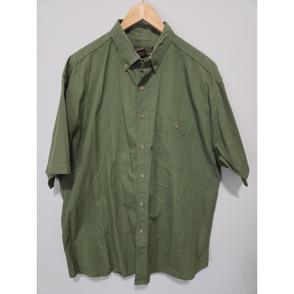 Eddie Bauer Mens Vintage Olive Green Cotton Short Sleeve Button Down Shirt XL